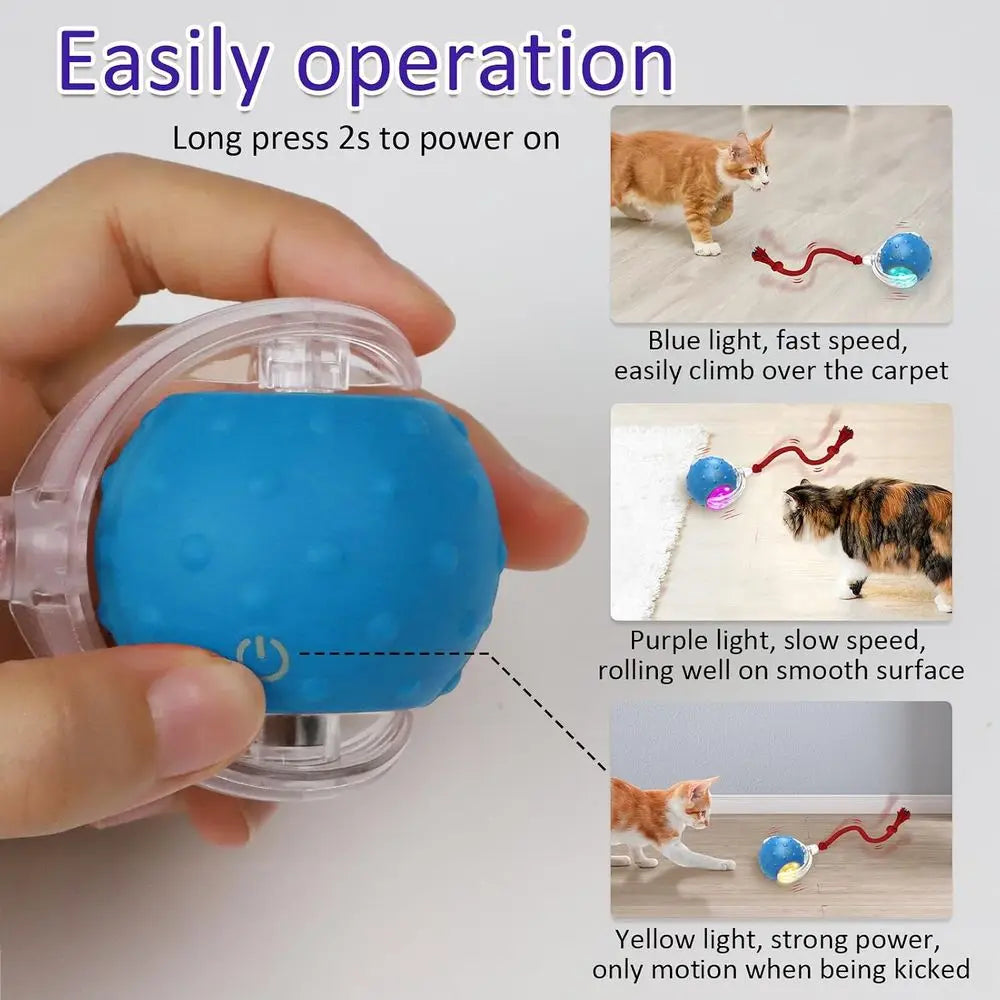 Interactive Cat Toys Ball Indoor Cats Rolling on Carpet, Chirping & Motion Activated Cat Toys (Blue)