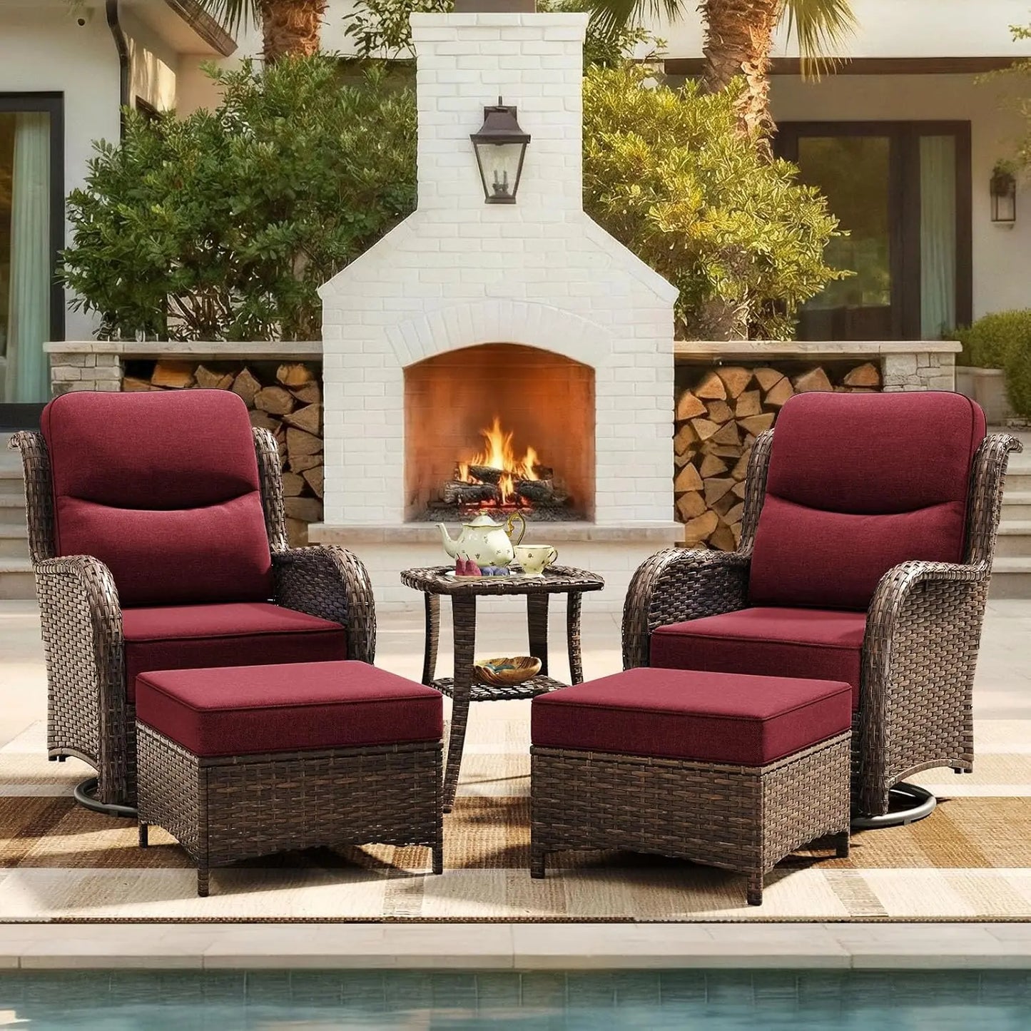 Luxury Patio Furniture Set with 6-inch Thick Cushion, Outdoor High Back Swivel Rocker Patio Chairs, 5PCS Wicker, Customized