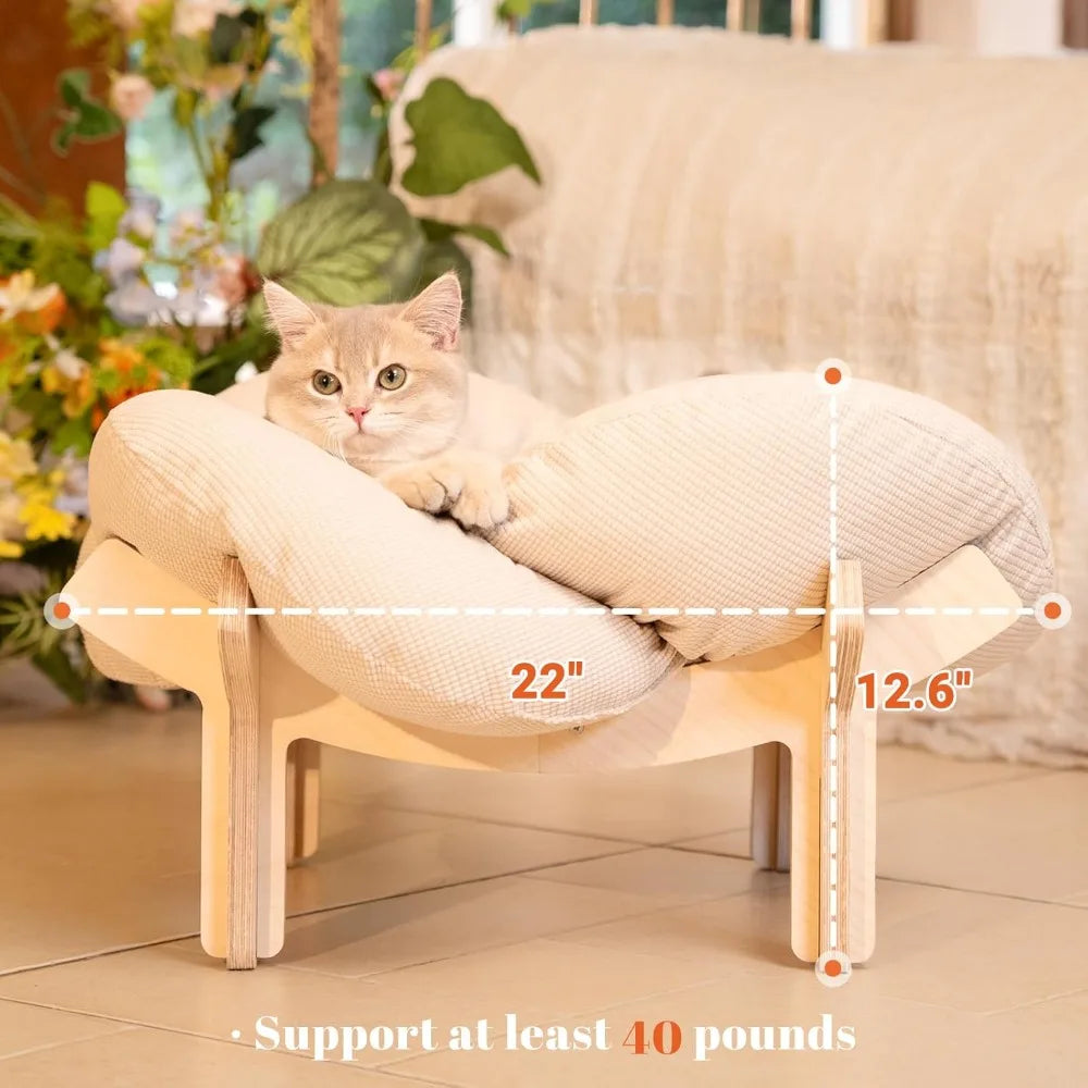 XIUWO Elevated Wooden Cat Bed With Cushion