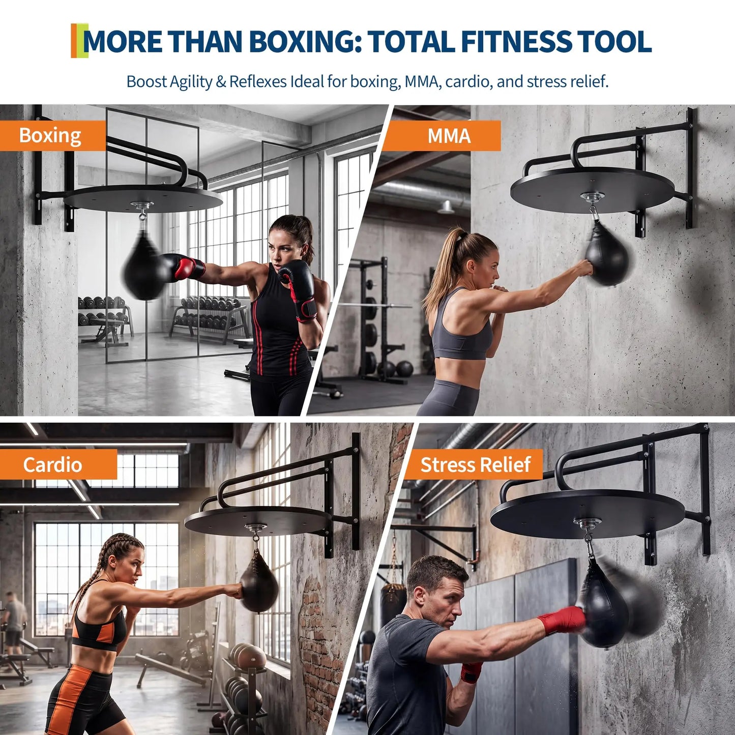 24 Inch Adjustable Speed Bag Platform With 360 Swivel, Heavy Duty Wall Mount Boxing Trainer Station For Home Gym Workout