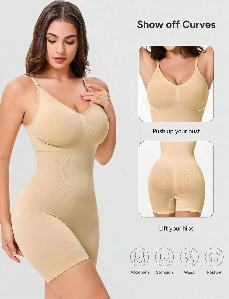 Nebility Seamless Shapewear For Women - Tummy Control Bodysuit With Mid Thigh - Sculpting Body Shaper Suit For Slimming