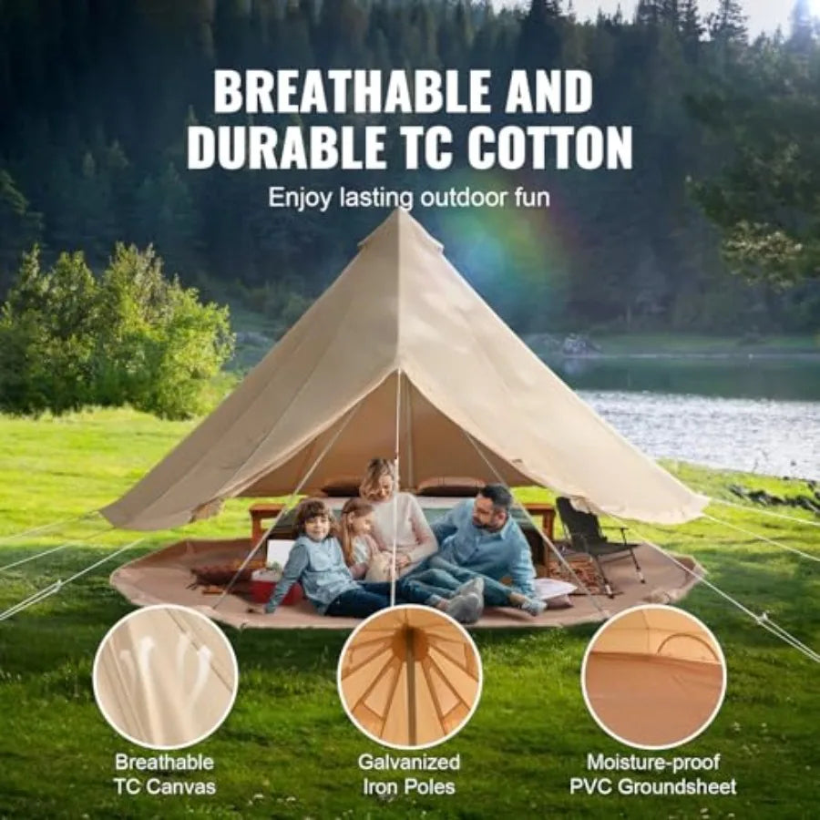 Canvas Bell Tent - 4 Seasons Breathable 100 Cotton Canvas Yurt - w/Stove Jack, Luxury Glamping Tent Waterproof for Family