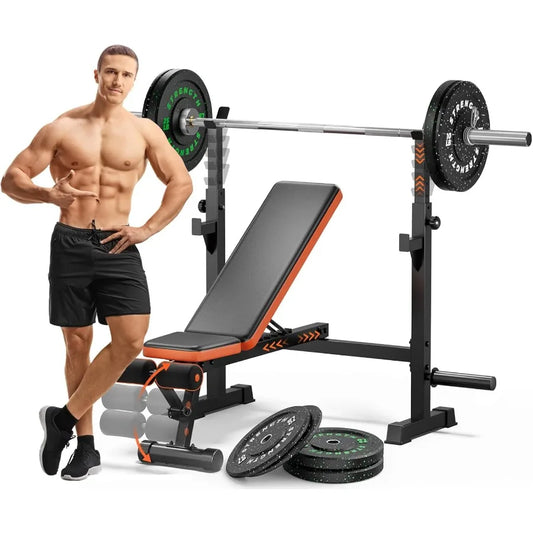 Adjustable Weight Bench with Squat Rack, 770lbs Heavy Duty Bench Press for Home Gym, Multi-Function Flat Incline Workout Bench