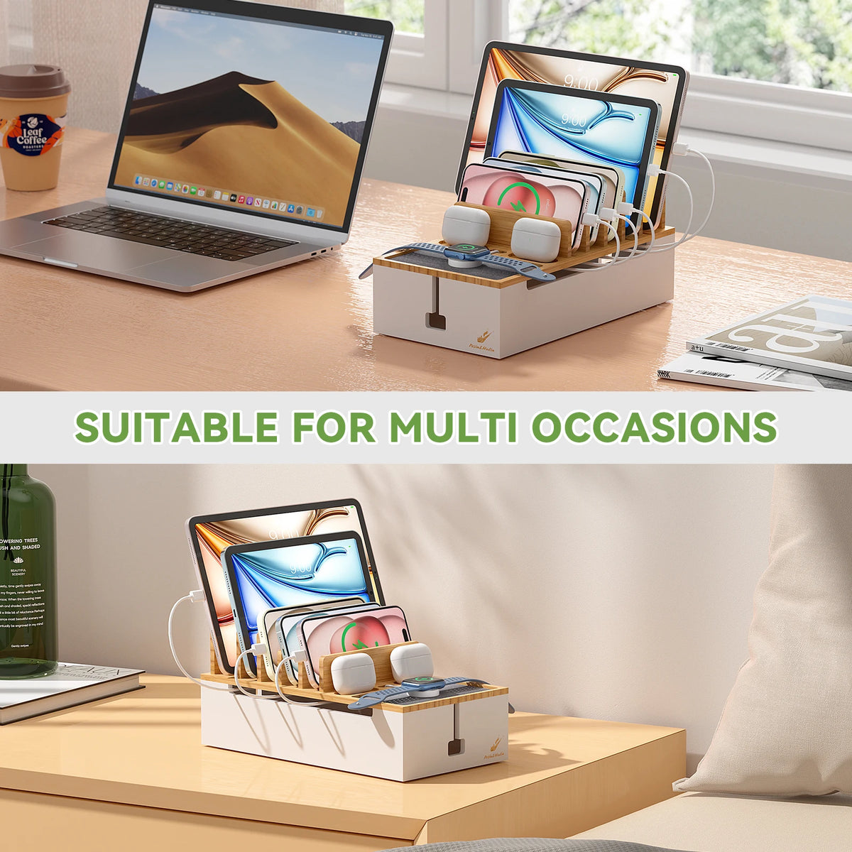 Bamboo Charging Station Organizer for Phones and Tablets