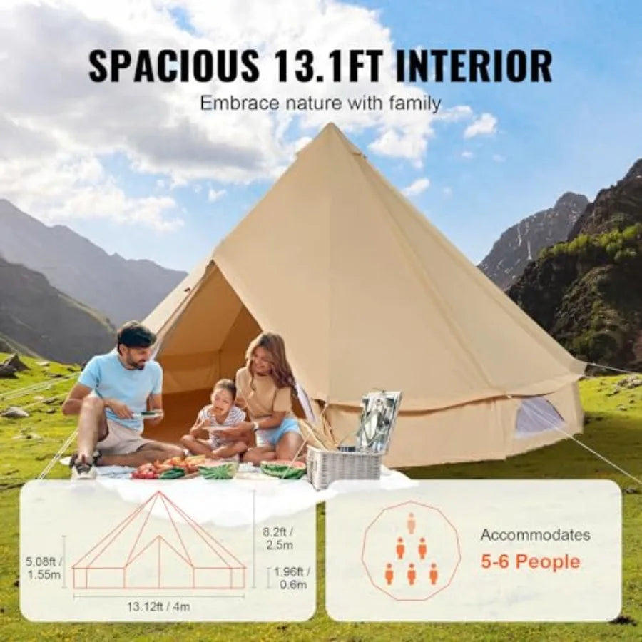 Canvas Bell Tent - 4 Seasons Breathable 100 Cotton Canvas Yurt - w/Stove Jack, Luxury Glamping Tent Waterproof for Family