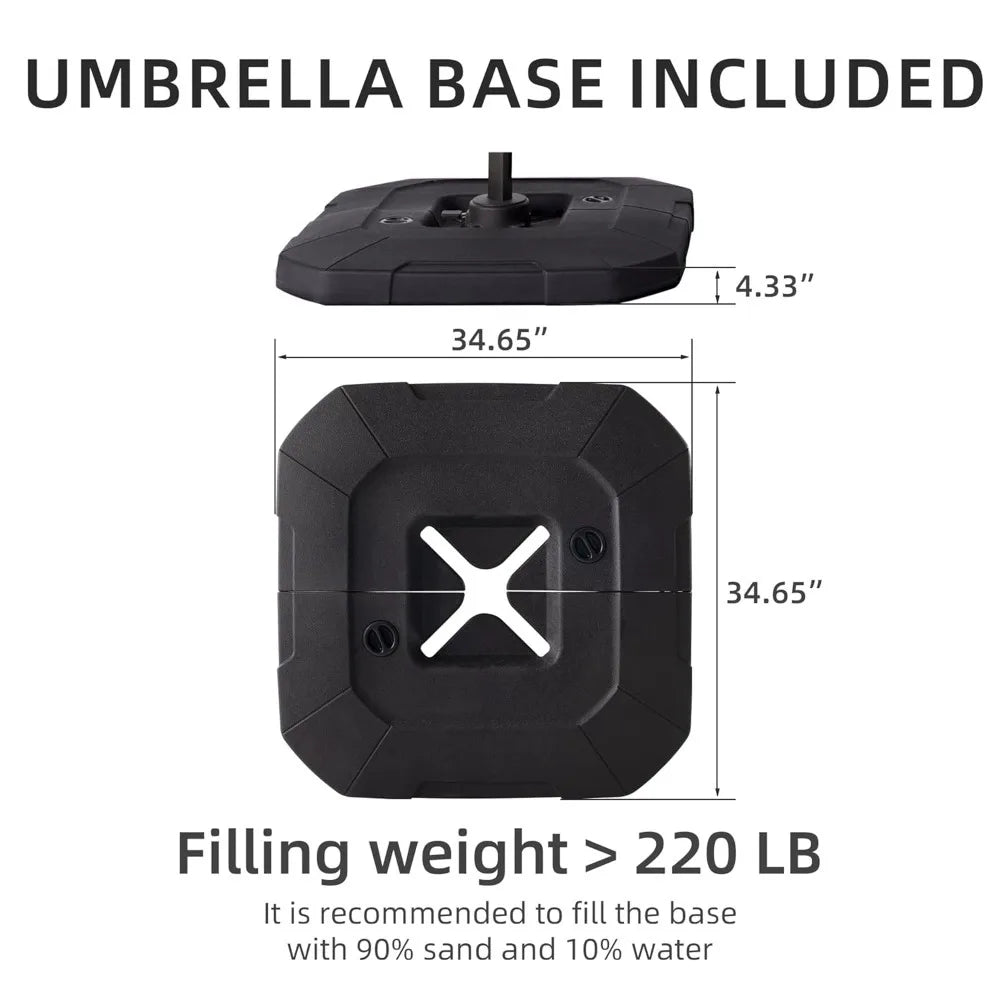 9x9 FT Outdoor Cantilever Patio Umbrella with Base Included and Solar LED Lights, Large Heavy Duty 2-Tier Square, Customized