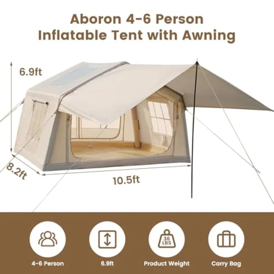 4-6 Person Inflatable Camping Tent,Easy Setup Blow Up Tent with Hand Pump, PU3000mm Waterproof Breathable 4 Season Glamping Tent