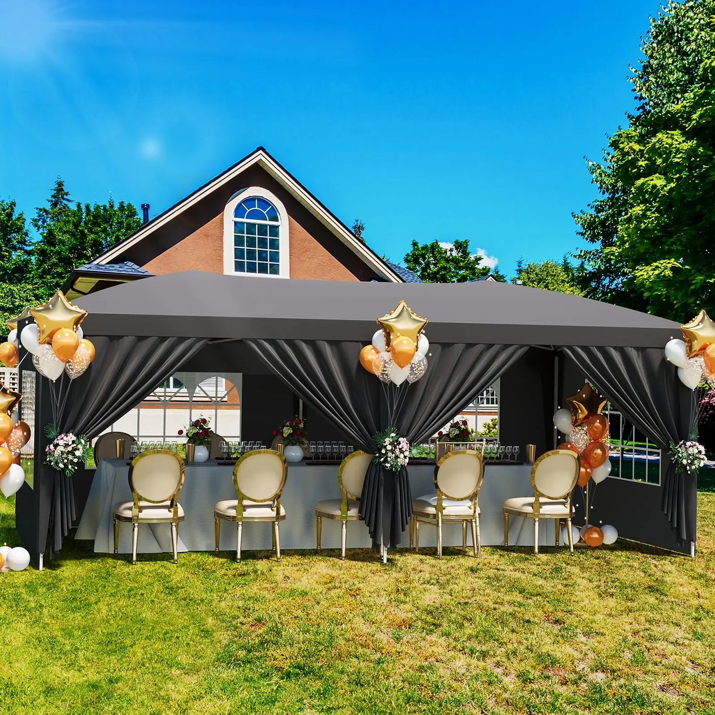 10x20 Commercial Pop Up Canopy Tent Heavy Duty Outdoor Event Shelter With 6 Sidewalls Waterproof Party Gazebo & Carry Bag