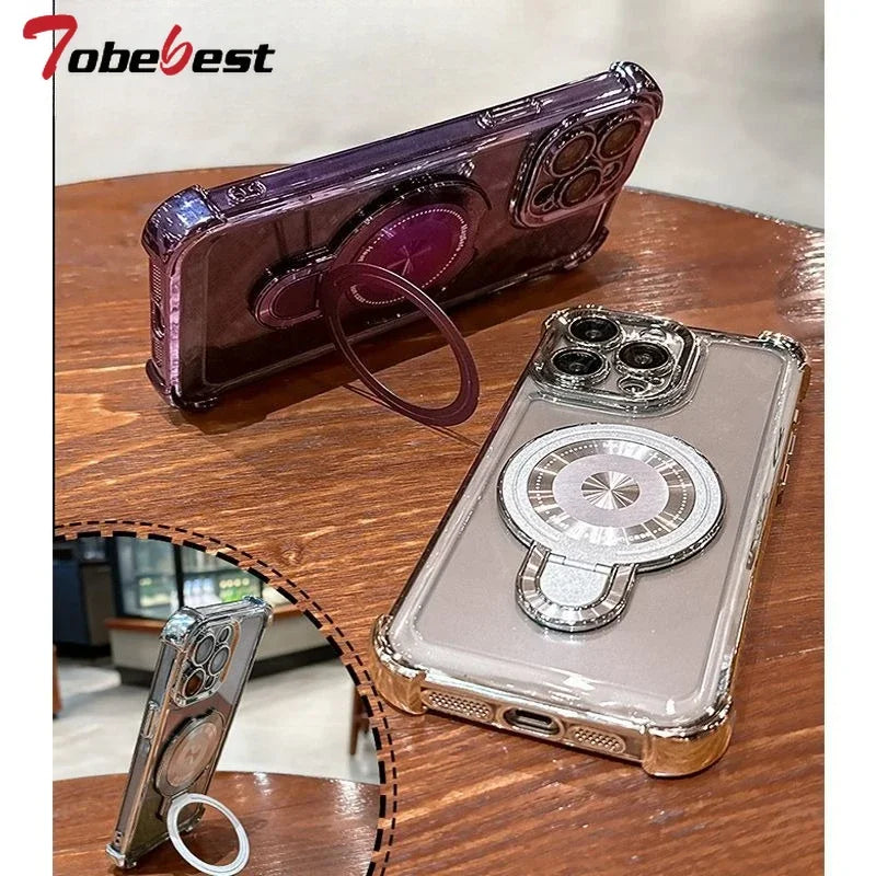 Shockproof Plating Magnetic Bracket Case for Samsung Galaxy A17 A07 A16 A26 A36 A56 A06 A15 A25 A35 A55 A14 A24 A34 A54 5G Cover