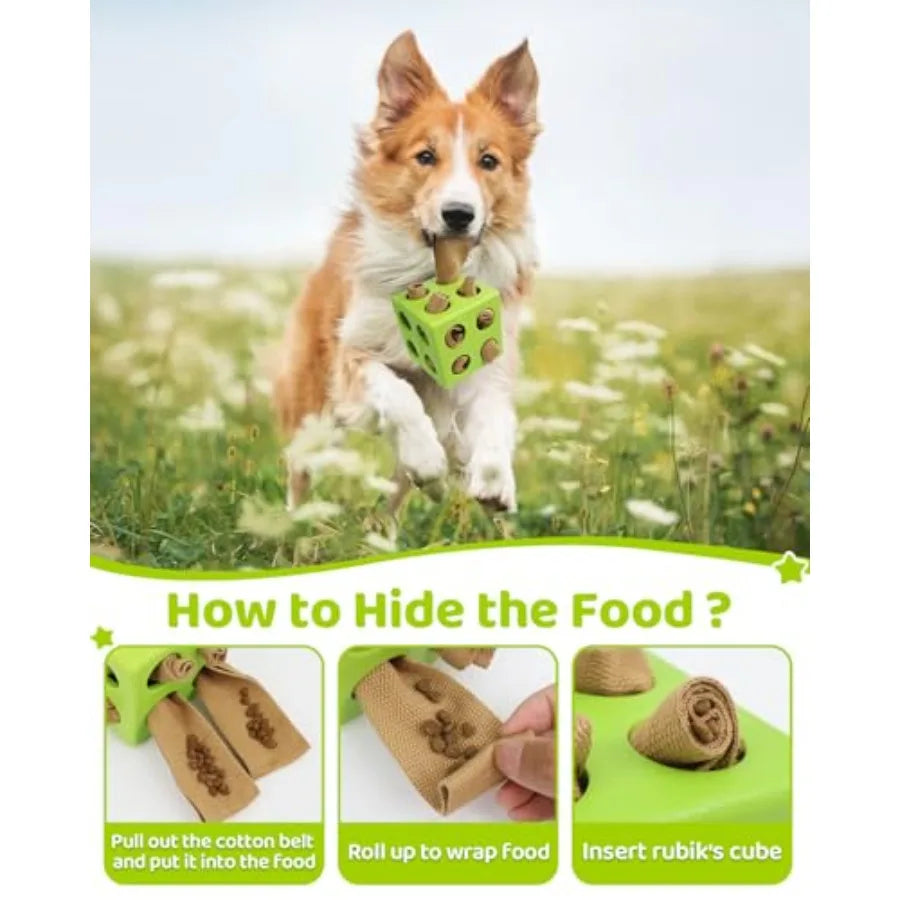 Interactive Puzzle Dog Toy Encourage Natural Foraging Skill Durable Dog Enrichment Toy Snuffle Cube Cloth Strip with Hide and S