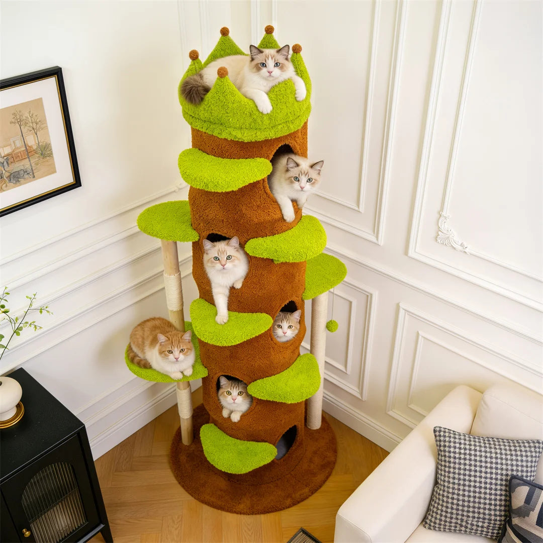 Modern 187cm Tall Green Indoor Cat Tower Center Multi-level Cat Climbing Actitivy Tower with Scratching Posts