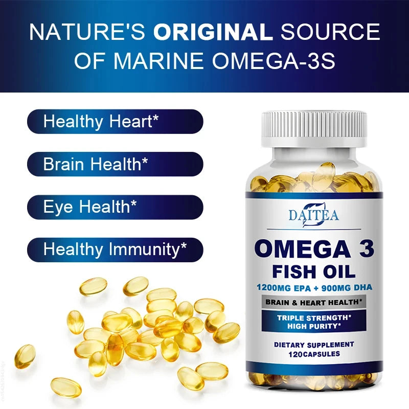 Fish Oil OMEGA-3 for Brain Cognitive Function and Memory, Heart, Joint Health - Rich in DHA and EPA