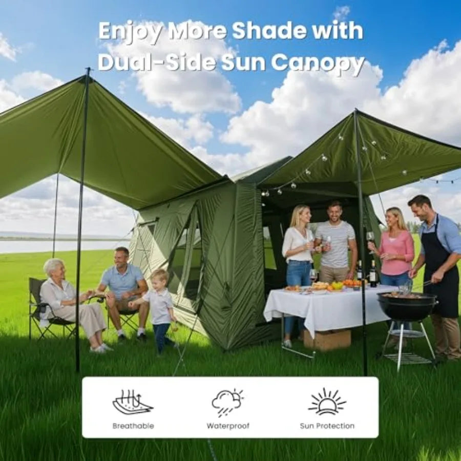 8-10 Person Inflatable Camping Tent,Easy Setup Blow Up Tent with Hand Pump,PU3000mm Waterproof Breathable 4 Season Glamping Tent