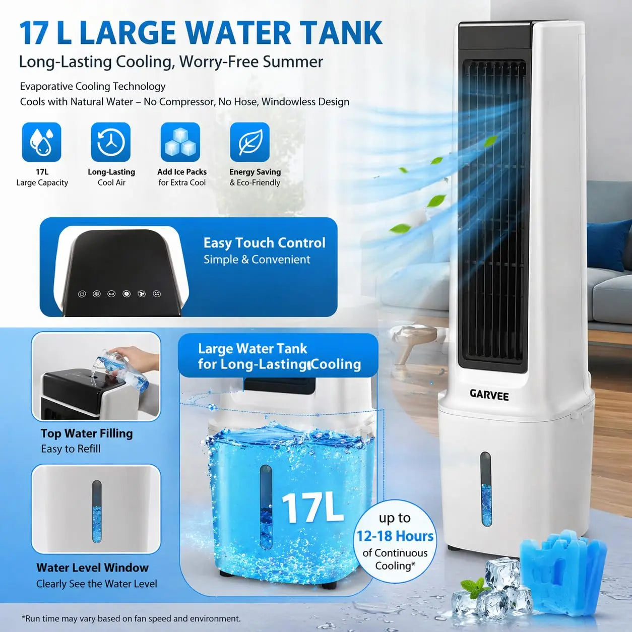 Portable Air Cooler Fan With Mist, Remote Control, 3 Speeds, 1600ml Tank, 2/4/8H Timer, Quiet Cooler For Bedroom Office Desk Use
