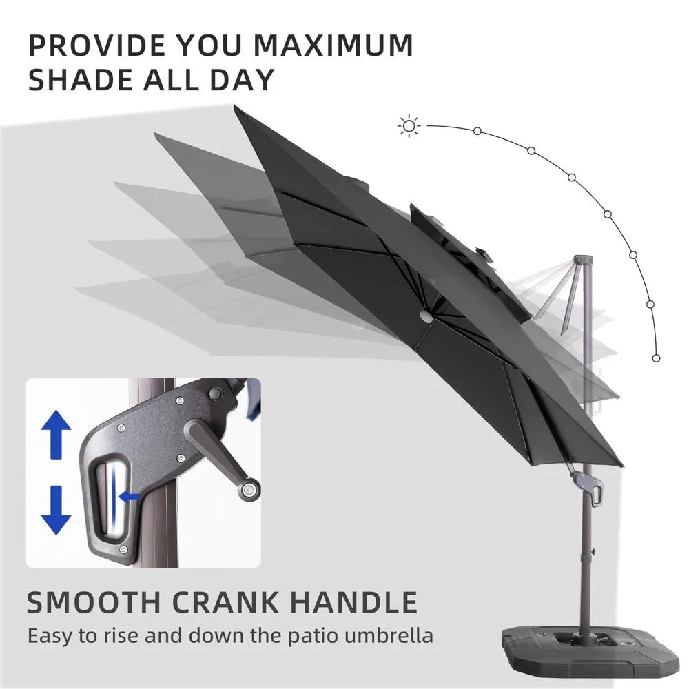 9x9 FT Outdoor Cantilever Patio Umbrella with Base Included and Solar LED Lights, Large Heavy Duty 2-Tier Square, Customized