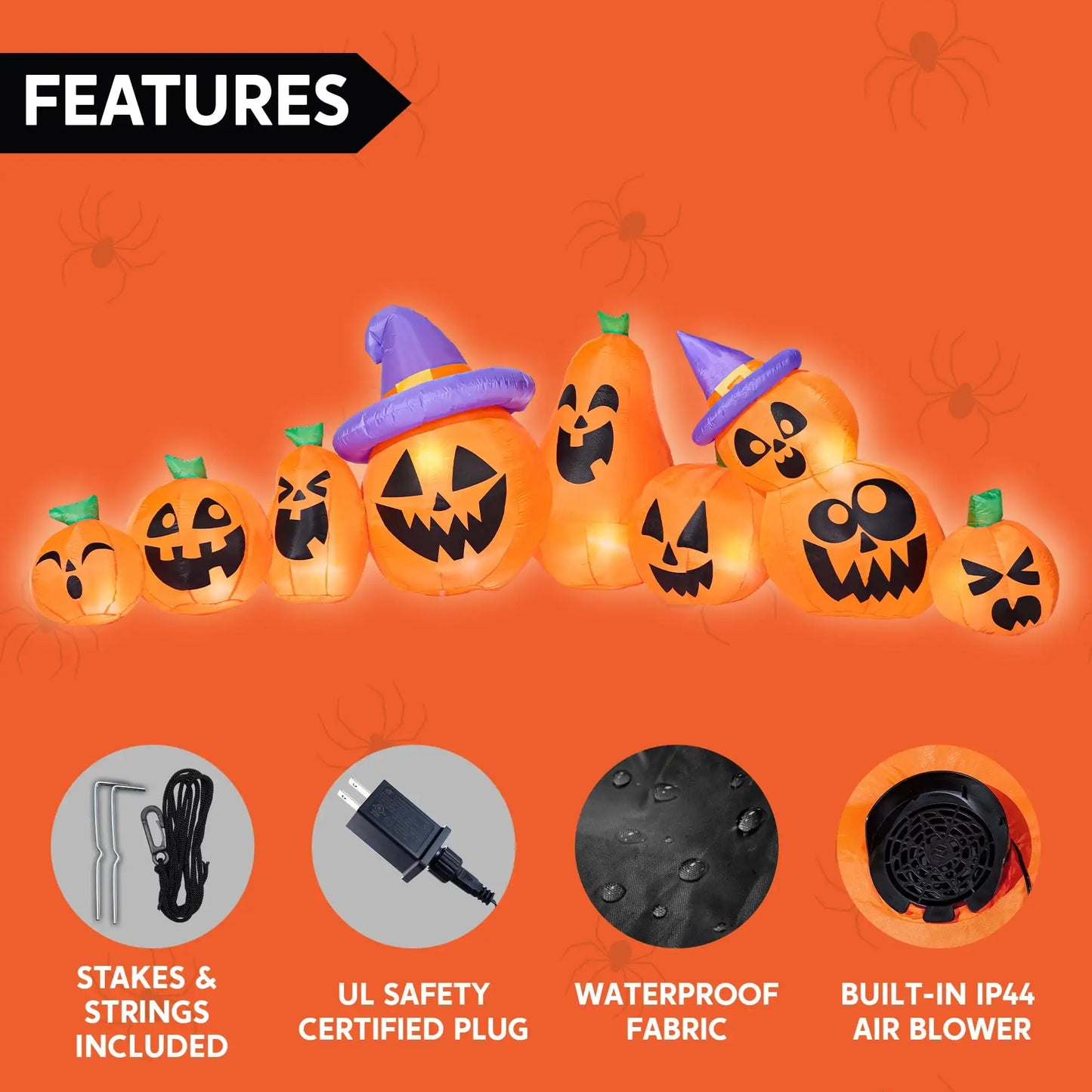 12.5 FT Long Pumpkin Halloween Inflatable with Witch Hat Decorations Inflatables with Build-in LEDs for Halloween Decor