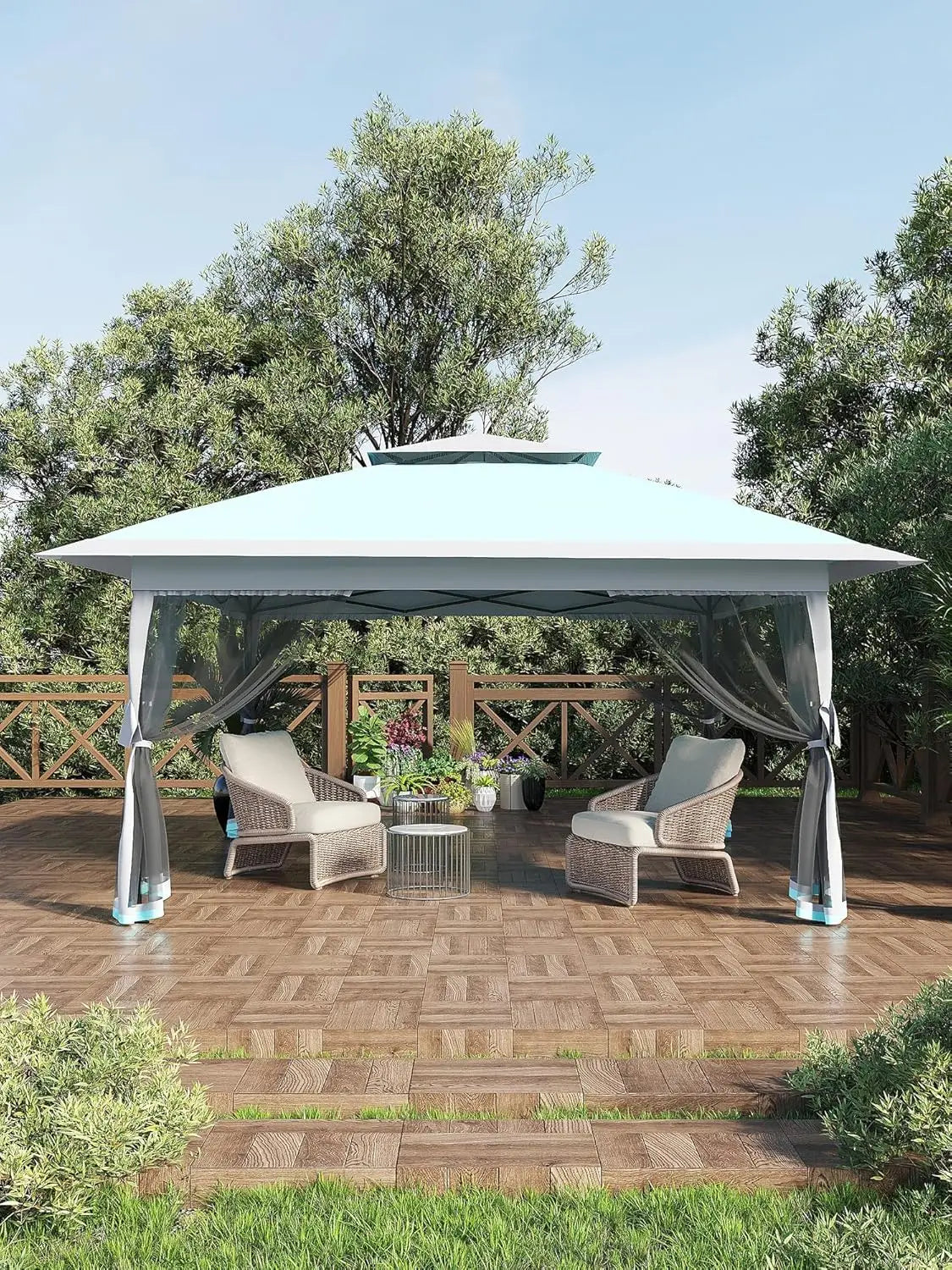 Pop-Up Outdoor Gazebo 13x13FT with Double Roof, Mosquito Netting, Adjustable Height, UV-Resistant Heavy-Duty Patio Canopy Tent