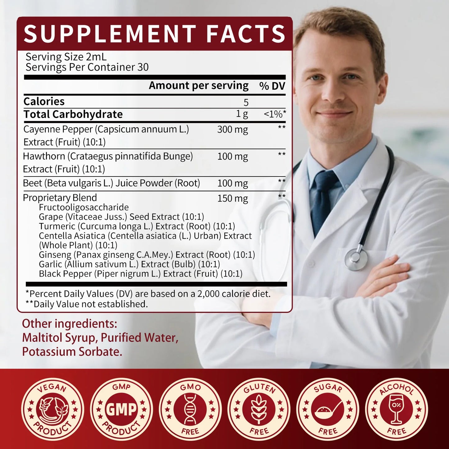 Organic Cayenne Pepper Drops 7-in-1 Complex Turmeric ,Ginseng Garlic Supplement Support Heart Function& Blood Pressure Balance