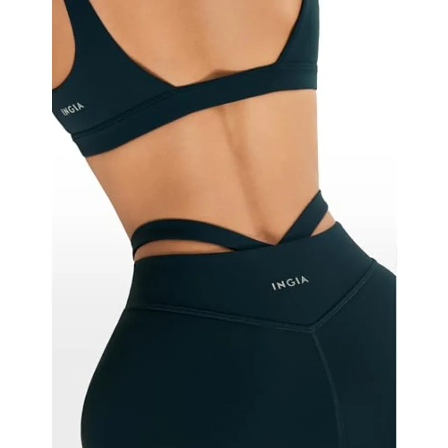 INGIA Womens Biker Shorts 4 Inch High Waisted No Front Seam Hollow Belt Running Workout Yoga Shorts