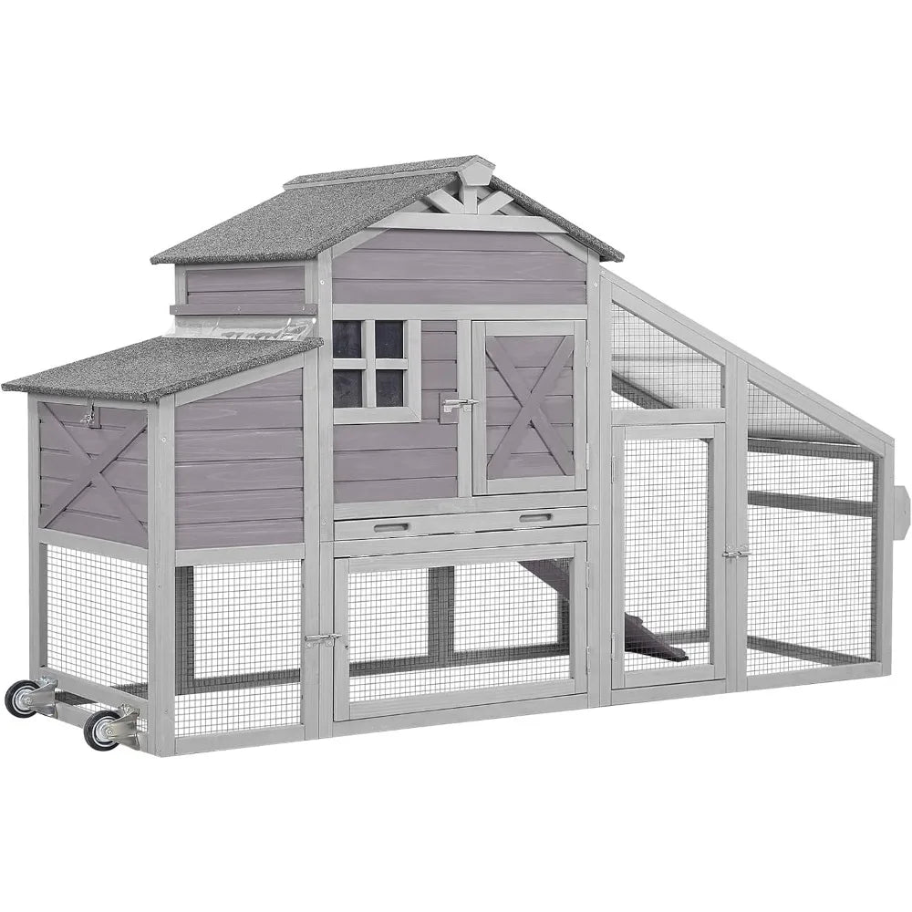 Chicken Coop Mobile Chicken Coop with Large Chicken Coop, Expandable Outdoor Wooden Poultry Cage with Wheels