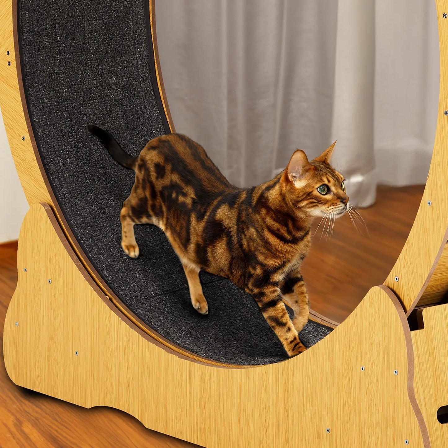 Indoor 34in Large Cat Treadmill for Natural Wood Cats Exerciser Wheel Toys
