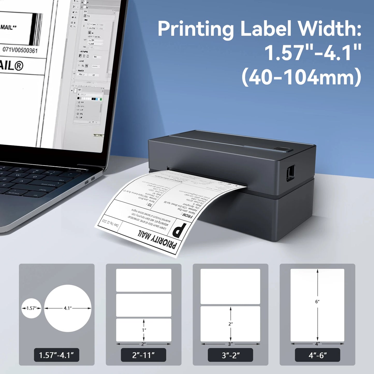 Bluetooth Thermal Printer Wireless High Speed 203DPI Label Printer 4x6 Mobile Printing For Office Work Home School Travel