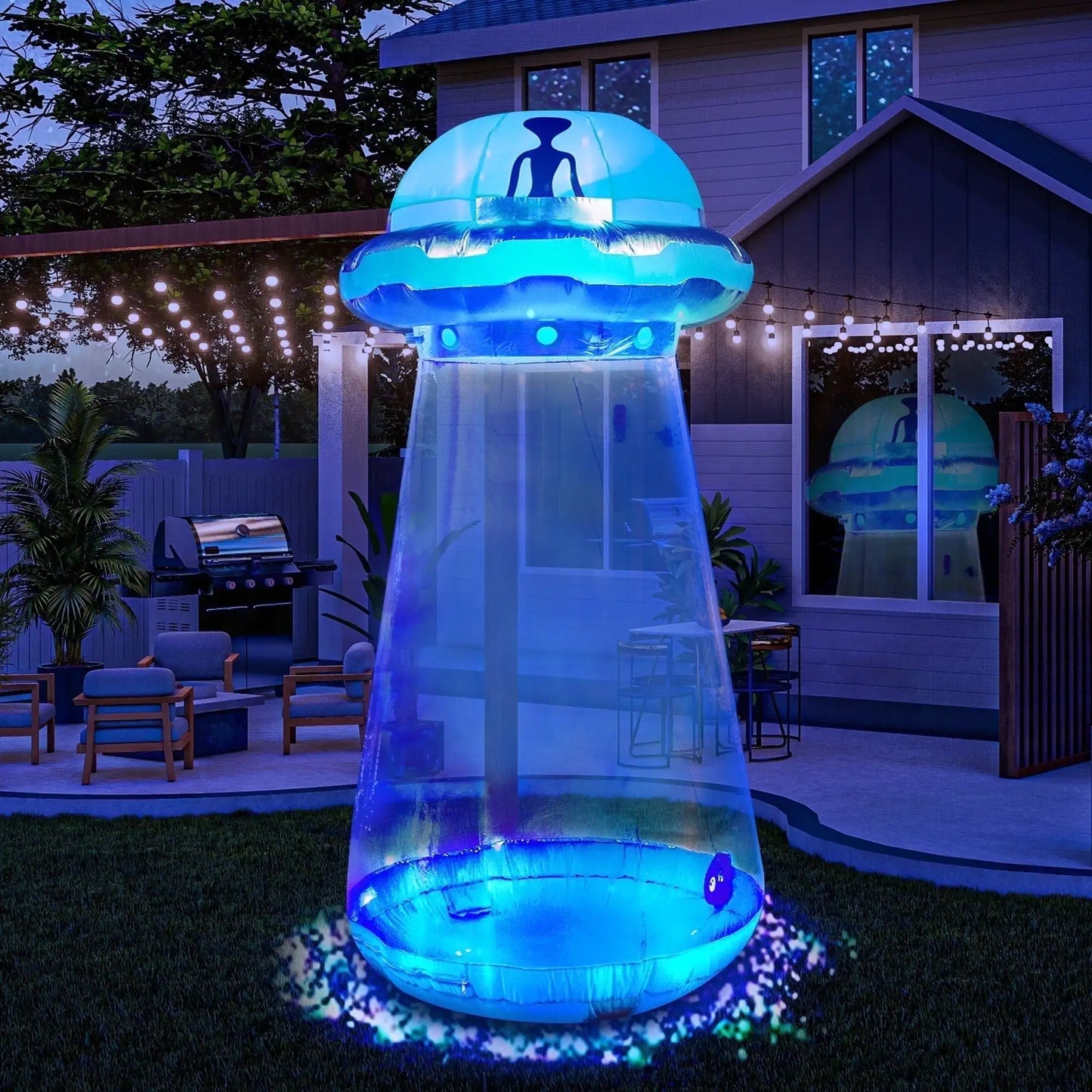 Joyfy Halloween Inflatable 9 ft UFO Alien Decoration for Halloween Decoration with Built-in LED Blow Up Yard Lawn Decoration