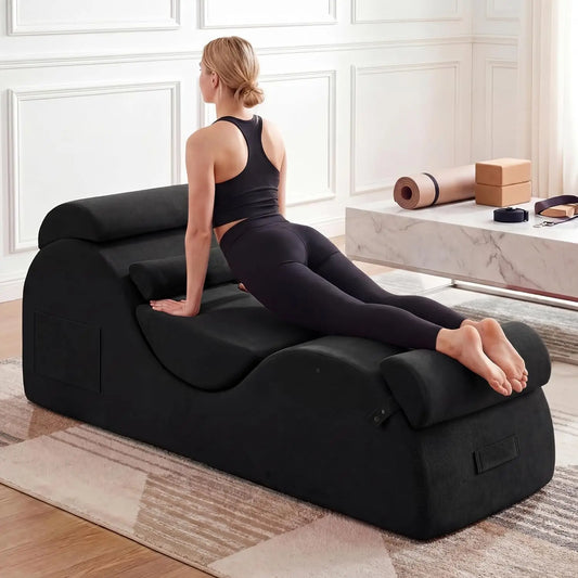 Ergonomic Yoga Chaise Lounge Indoor Side Pockets Lumbar Pillow Stretching Exercise Home, Customized