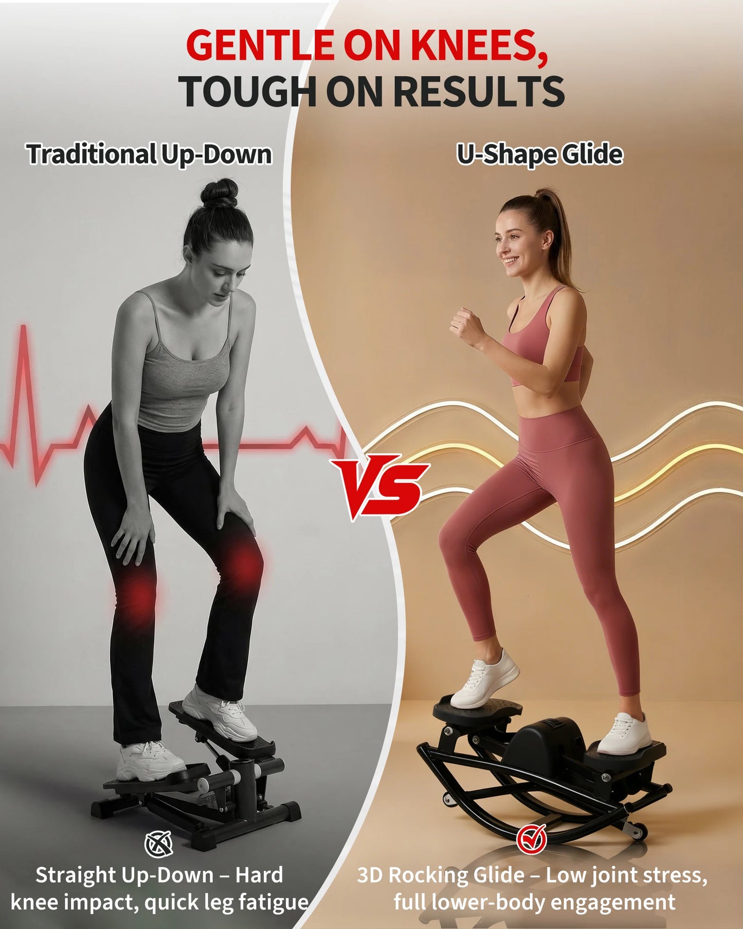Mini Stair Stepper For Home Workout 350LBS Heavy Duty 3D Rock Stepper With Resistance Bands LCD Monitor Non-Slip Mat Full Body