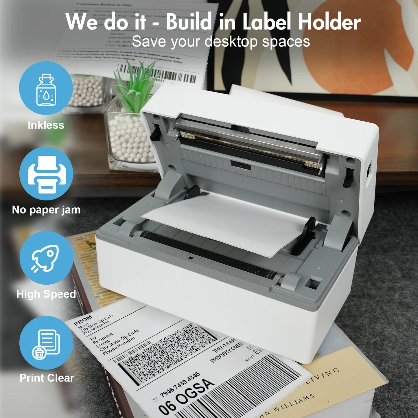 Bluetooth Thermal Printer Wireless High Speed 203DPI Label Printer 4x6 Mobile Printing For Office Work Home School Travel