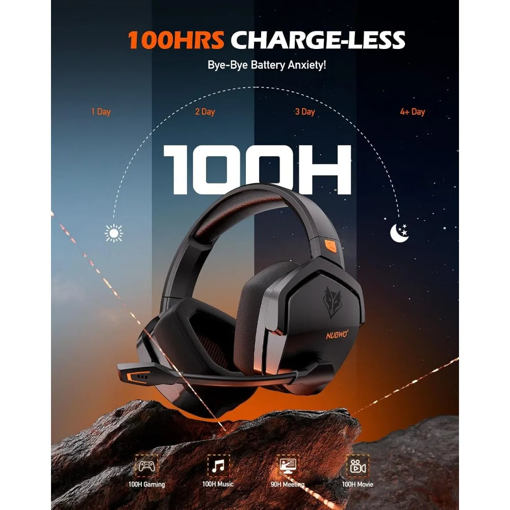Wireless Gaming Headset with Mic, Zero Interference, 100-Hour Battery, 23ms Sync for FPS Gamers, All Devices Compatible