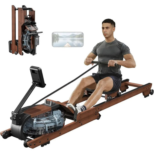 Water Rowing Machines for Home Use, Foldable Row Machine with 400LBS Weight Capacity, Rower Machine with Dedicated LCD Monitor,