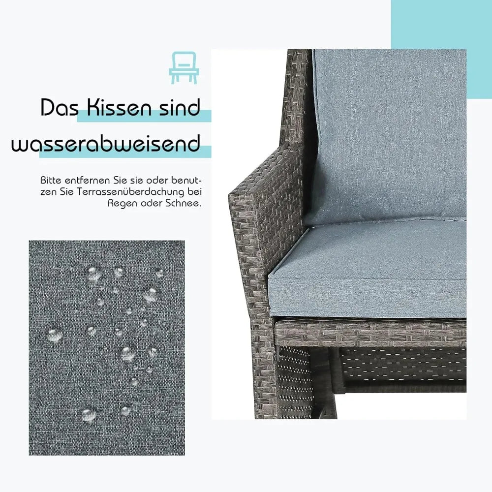 2-Piece Outdoor Patio Furniture Wicker Love-seat and Coffee Table Set, with Built-in Storage Bin, Grey Rattan, Grey, Customized