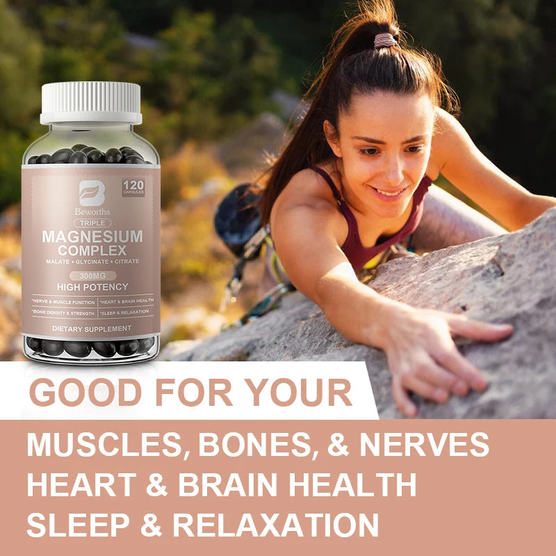 BEWORTHS Magnesium Complex Capsules 300mg Foods Supplements for Muscles, Sleep, Calm, Nervous System & Energy Support