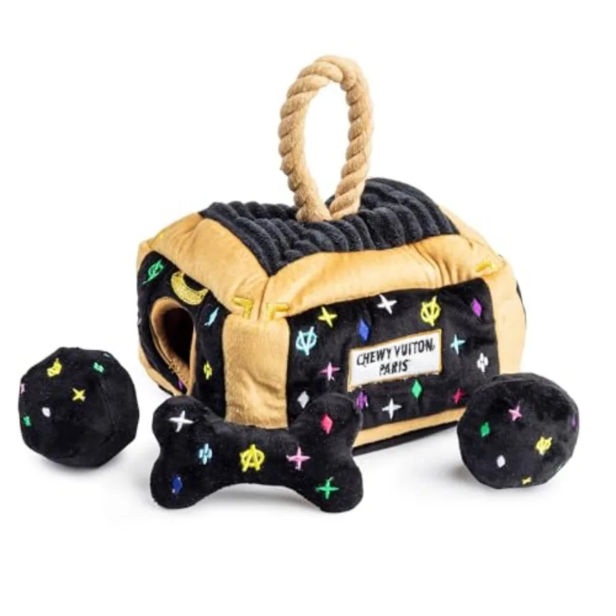 Black Monogram Chewy Vuiton Interactive Trunk Plush Designer Dog Toys with Interactive Squeaker Stimulating Pet Enrichment Mach