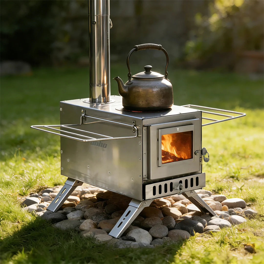 Hot Tent Stove: Stainless Steel Wood Burning Stove Portable Wood Stove w/ Chimney Pipes for Outdoor Heating & Cooking, Hot Tent Stove for Camping