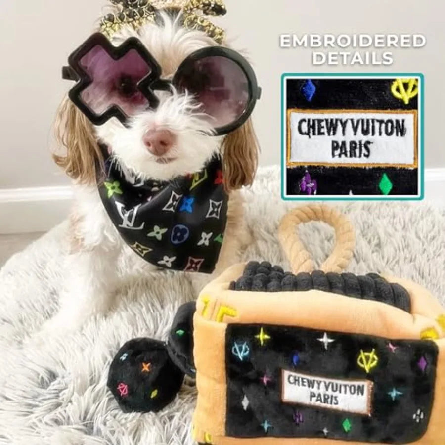 Black Monogram Chewy Vuiton Interactive Trunk Plush Designer Dog Toys with Interactive Squeaker Stimulating Pet Enrichment Mach