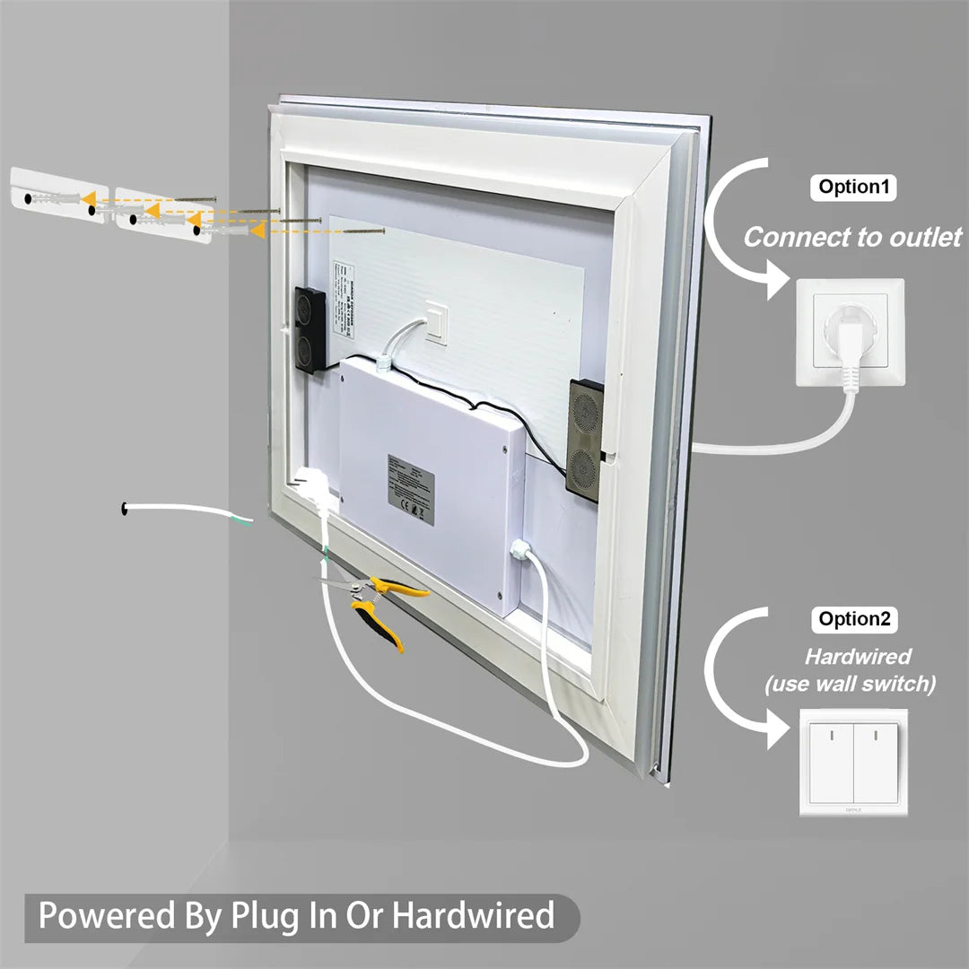 Rectangle Bluetooth Lighted Bathroom Mirror, Illuminated Smart Vanity Mirror with NdFeB Speaker and Time Temperature Display
