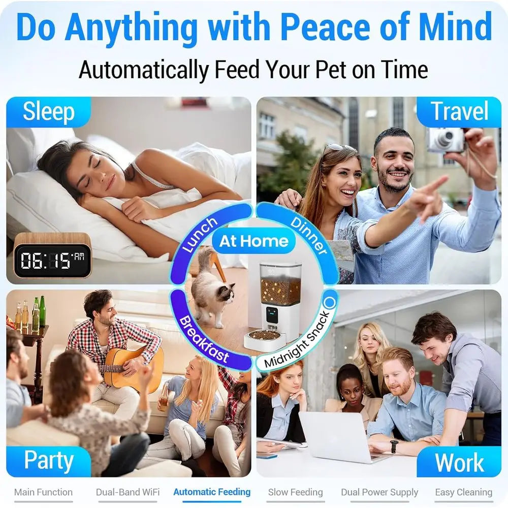 Automatic Cat Feeder with 5G: Automatic Dog Feeder with Slow Feed & Smart APP Control, 7L Timed Auto Cat Food Dispenser with Ale