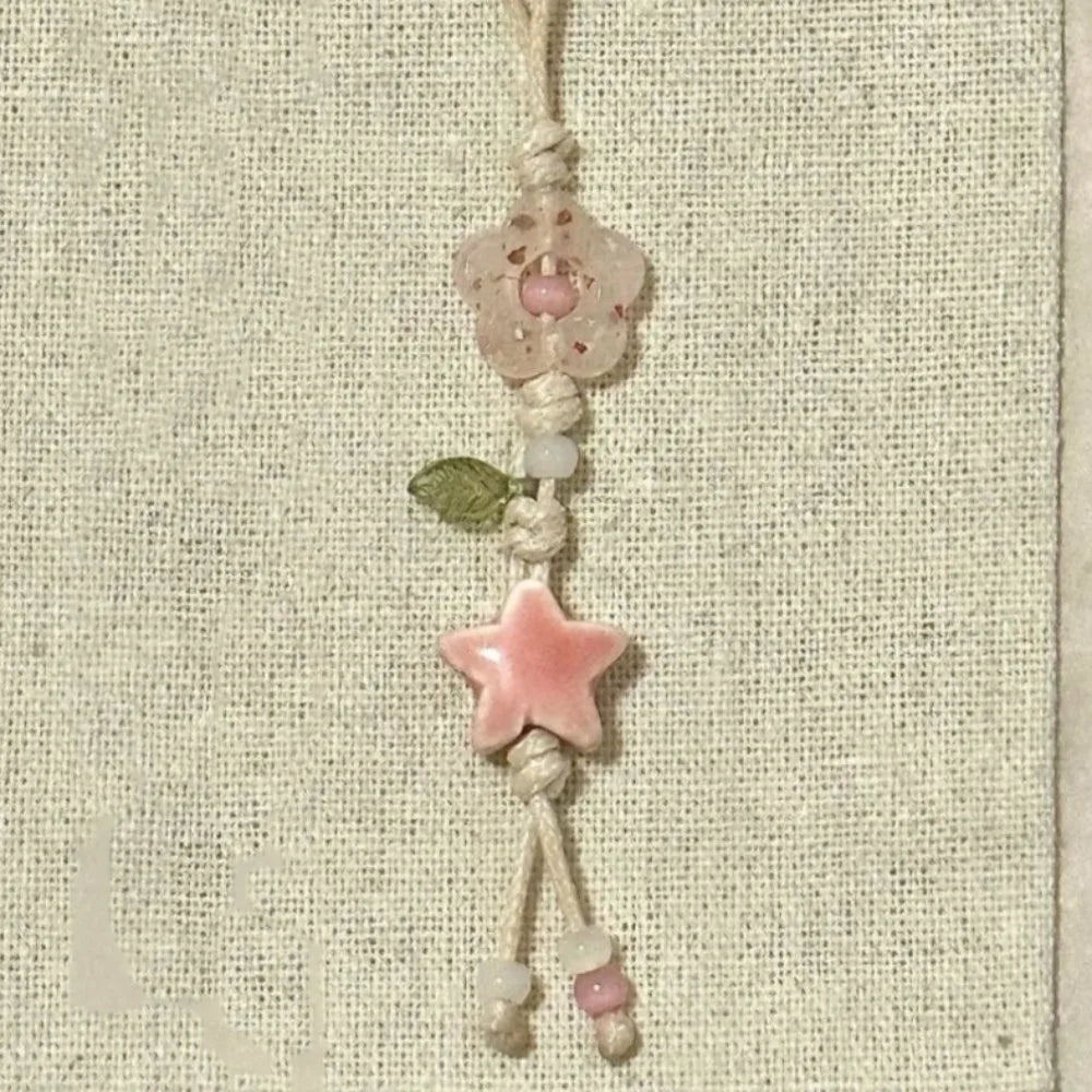 Cute Star Flower Phone Charm Ceramic Beaded Phone Lanyard Pastel Colors For Girl Bag Camera Pendant Anti-Lost Strap