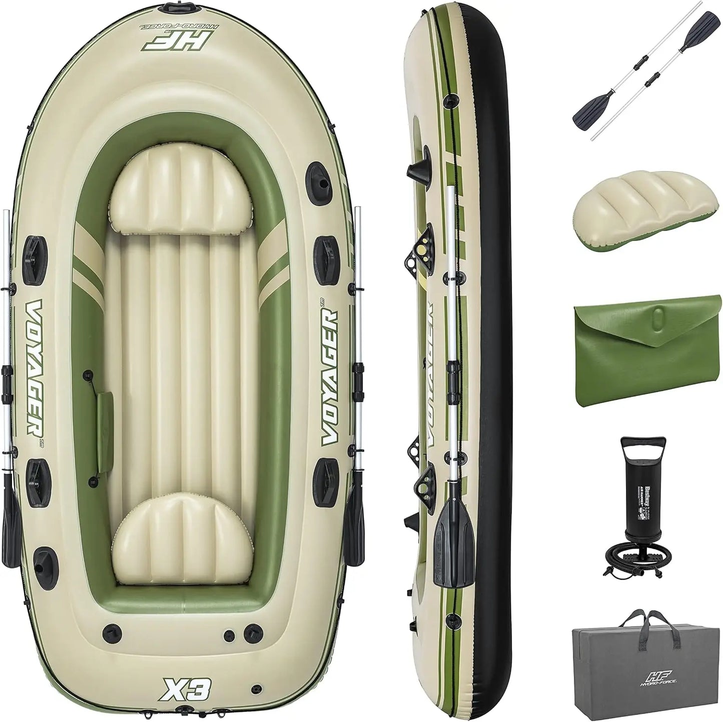 Inflatable Raft Set for 3 Adults, 9.8ft, Heavy-Duty PVC, Includes Oars & Carry Bag