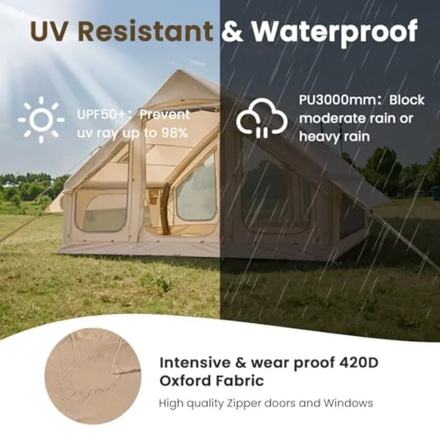 Inflatable Tents for Camping, Super Easy to Blow Up Tent with Hand Pump, Waterproof Oxford Cloth Stove Jack, Spacious Air Tent