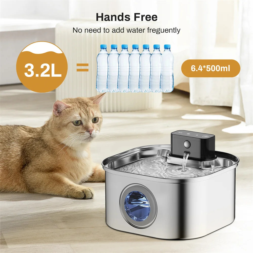 3L 5V Rechargable Automatic Stainless Steel Dogs Water Fountain 4000mAh Wireless Pet Drinker Battery Sensor Dispenser Cat Bowls