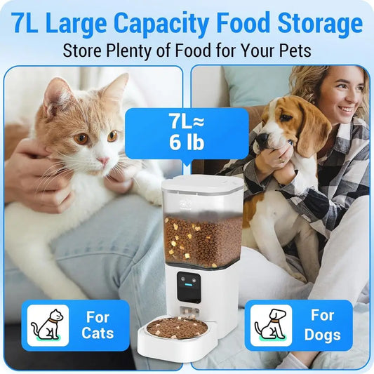 Automatic Cat Feeder with 5G: Automatic Dog Feeder with Slow Feed & Smart APP Control, 7L Timed Auto Cat Food Dispenser with Ale