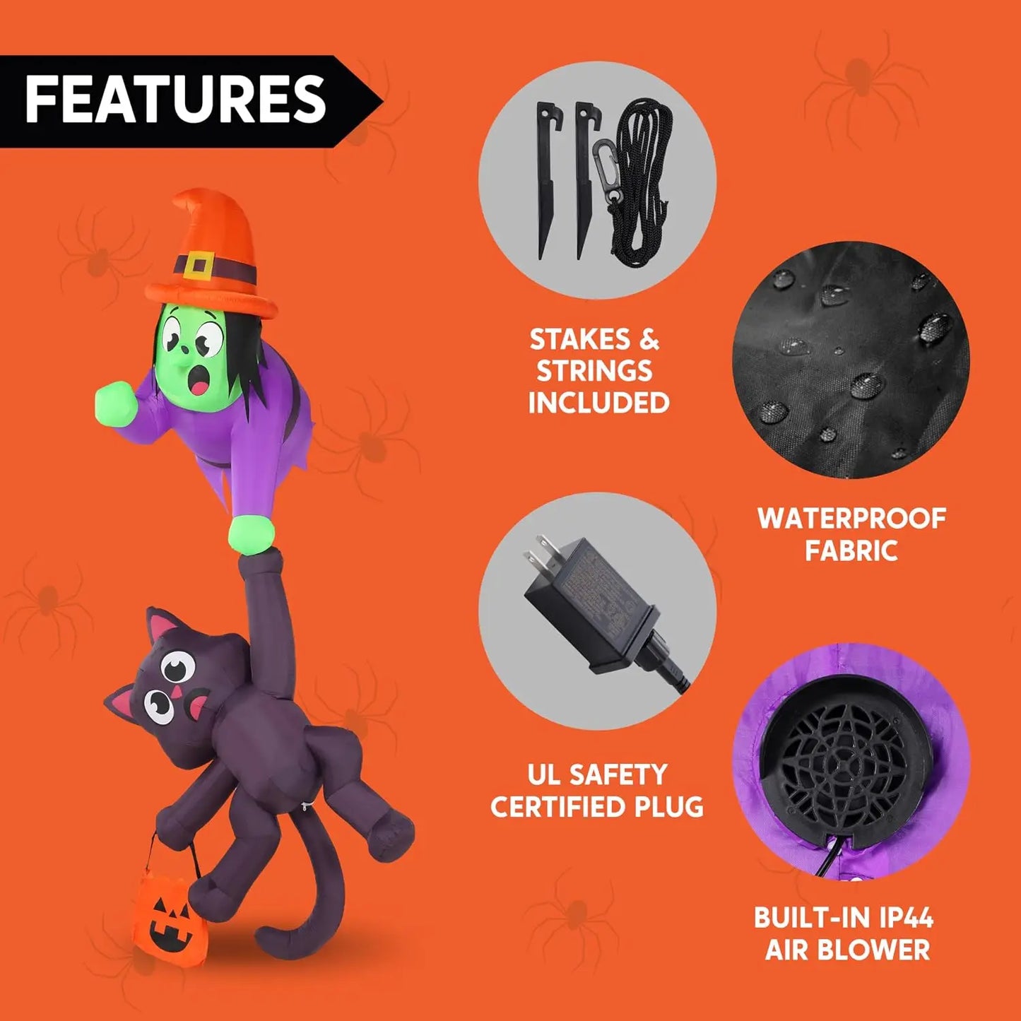 8FT Tall Witch and Black Cat Halloween Blow Up Roof Decoration  Inflatable Decoration with LED Lights Giant Halloween Inflatables for Outdoor Yard Roof Decor Indoor Garden Lawn Party Supplies