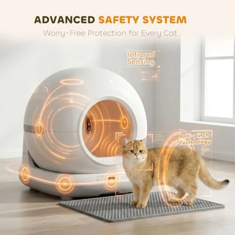 Automatic Litter Box Self Cleaning for Multiple Cats 72L Extra Large App Control 2.4G WiFi Odor Noise Control Safety Sensors De