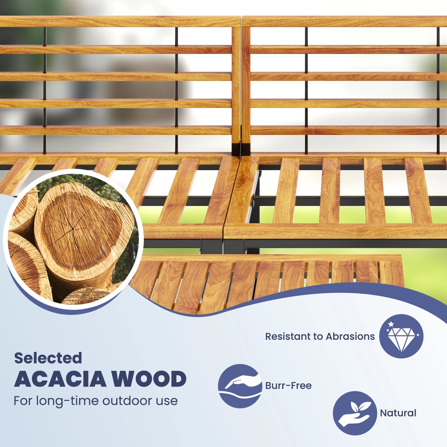 5 Piece Patio Chair Set, Acacia Wood Chair Set with Ottoman & Coffee Table