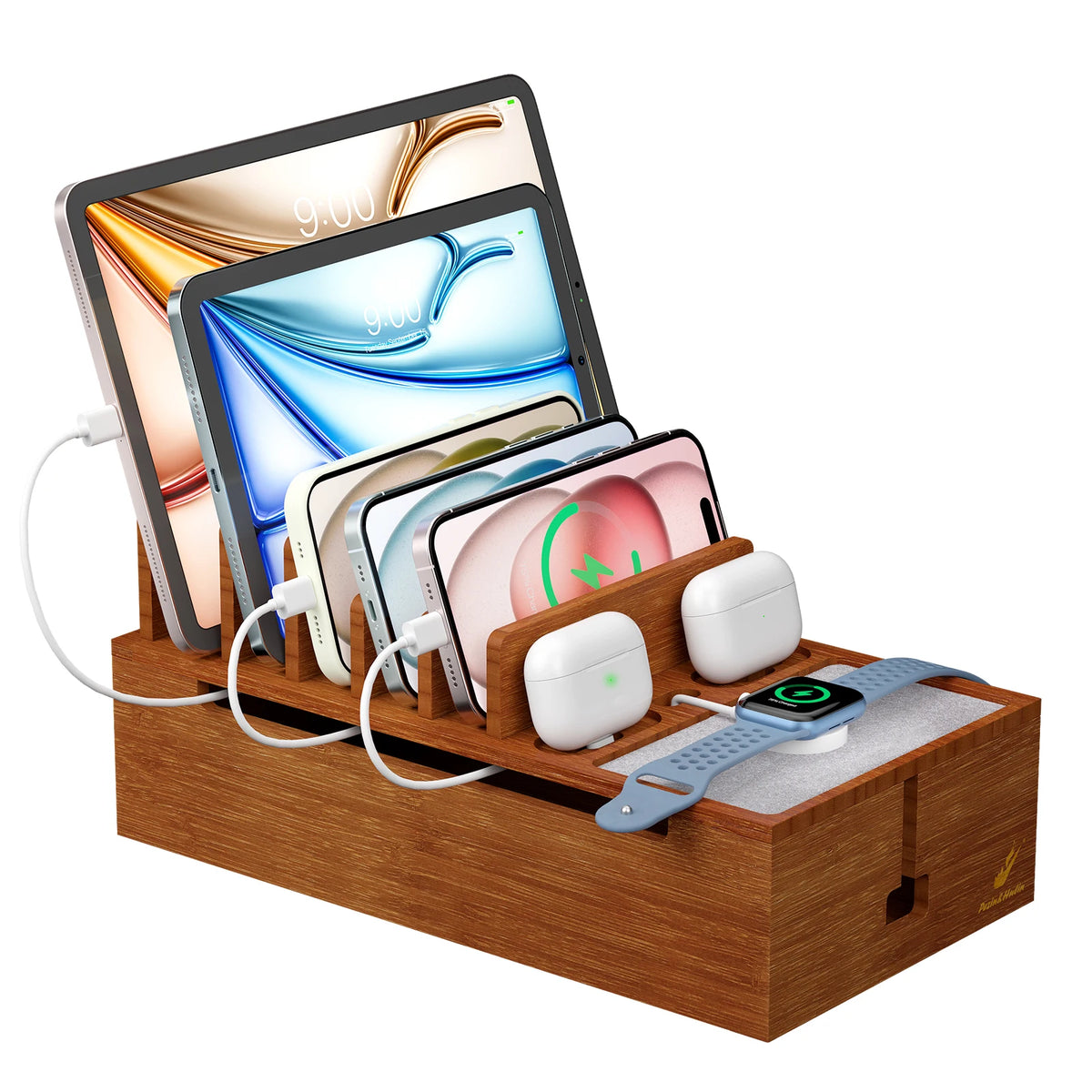 Bamboo Charging Station Organizer for Phones and Tablets