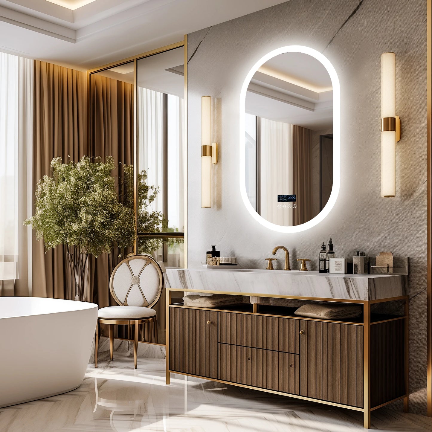 LUVODI Lighted Bluetooth Bathroom Mirror Led Backlit Illuminate Vanity Mirror with Time Date Display Anti-fog