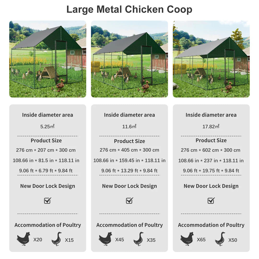 BINGOPAW Large Outdoor Chicken Coop with Metal Turkey Running Cage Duck House Waterproof 600D Oxford Cloth Cover for Backyard
